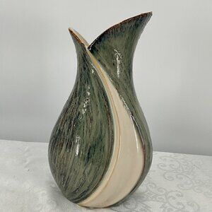 Abstract Green & Cream Ceramic Vase